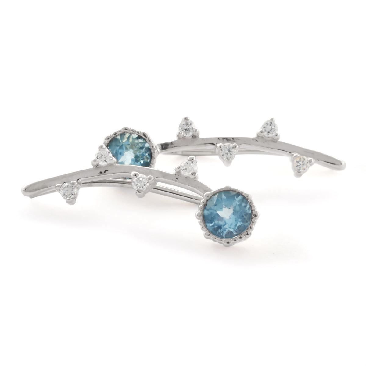 EG2222 White Gold Climbers earrings with Blue Topaz and Diamonds