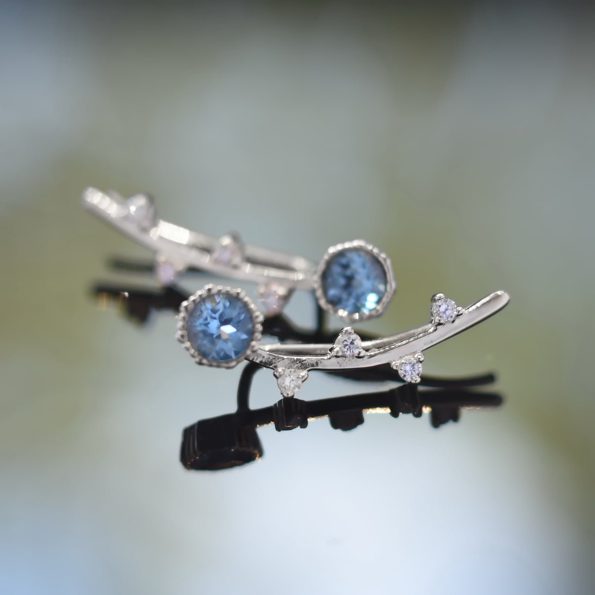 EG2222 White Gold Climbers earrings with Blue Topaz and Diamonds