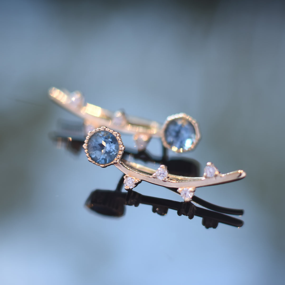 EG2222 Gold Climbers earrings with Blue Topaz and Diamonds