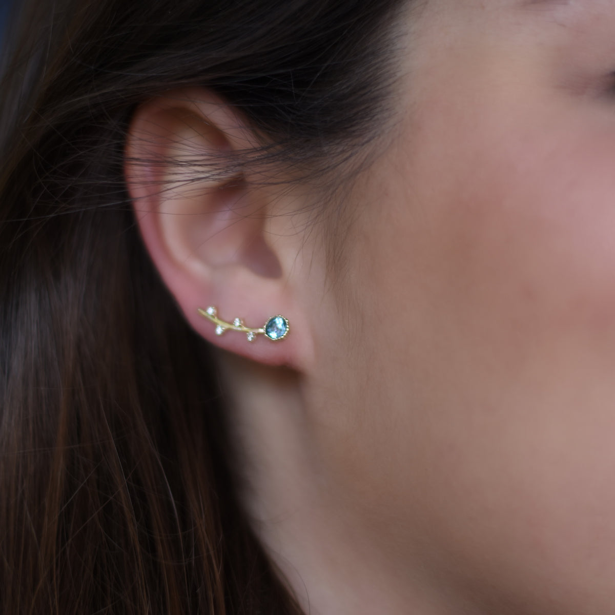 EG2222 Gold Climbers earrings with Blue Topaz and Diamonds