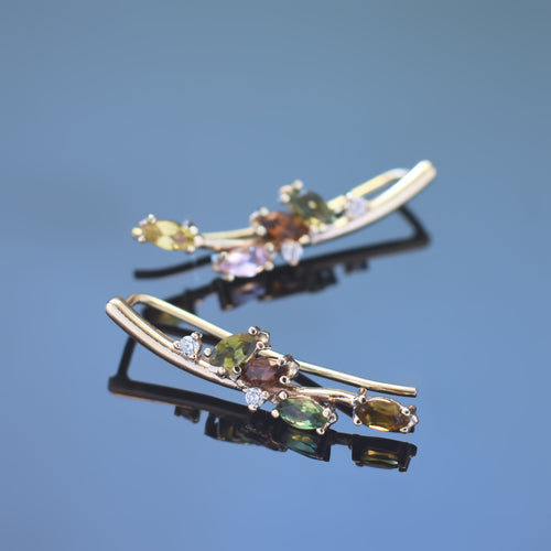 EG2227 Colorful gemstones climber earrings