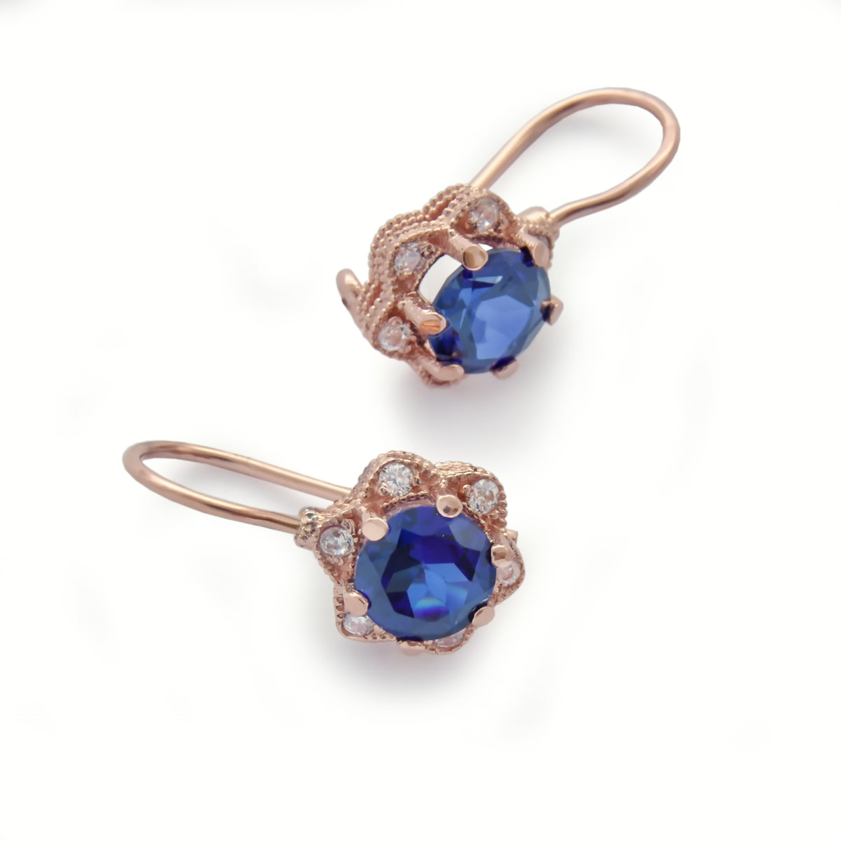 EG2228-1 Rose Gold Flower Earrings with Sapphire