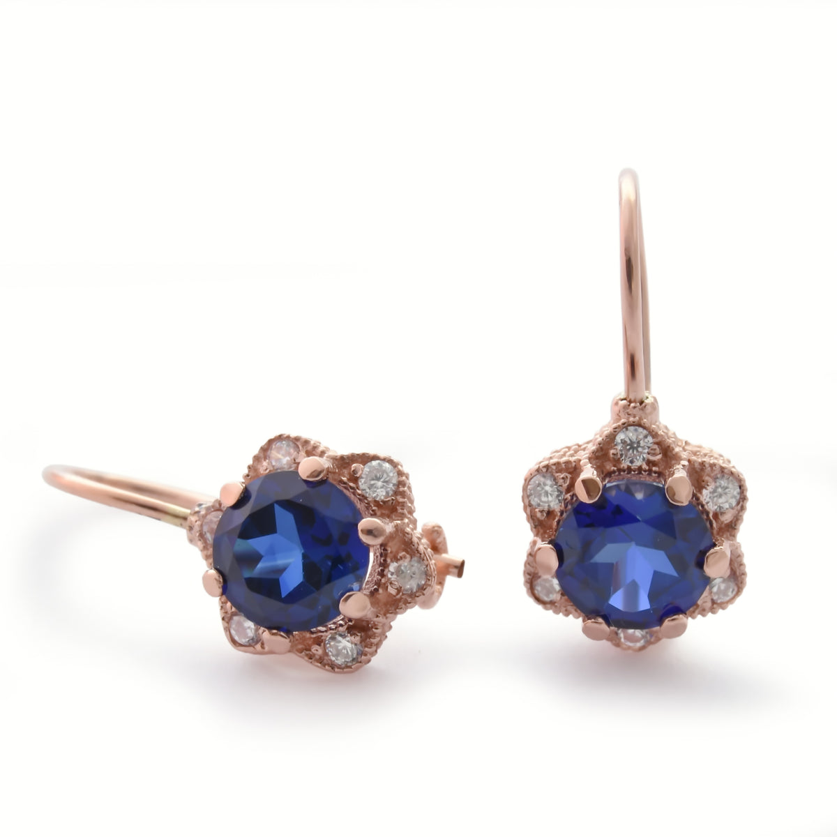 EG2228-1 Rose Gold Flower Earrings with Sapphire