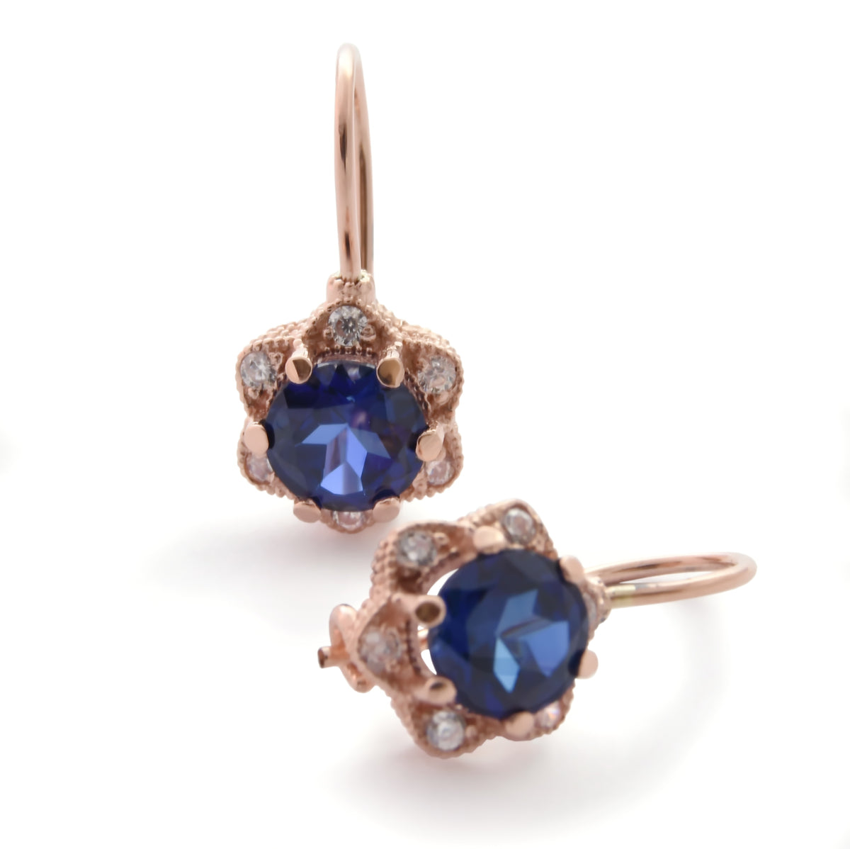 EG2228-1 Rose Gold Flower Earrings with Sapphire