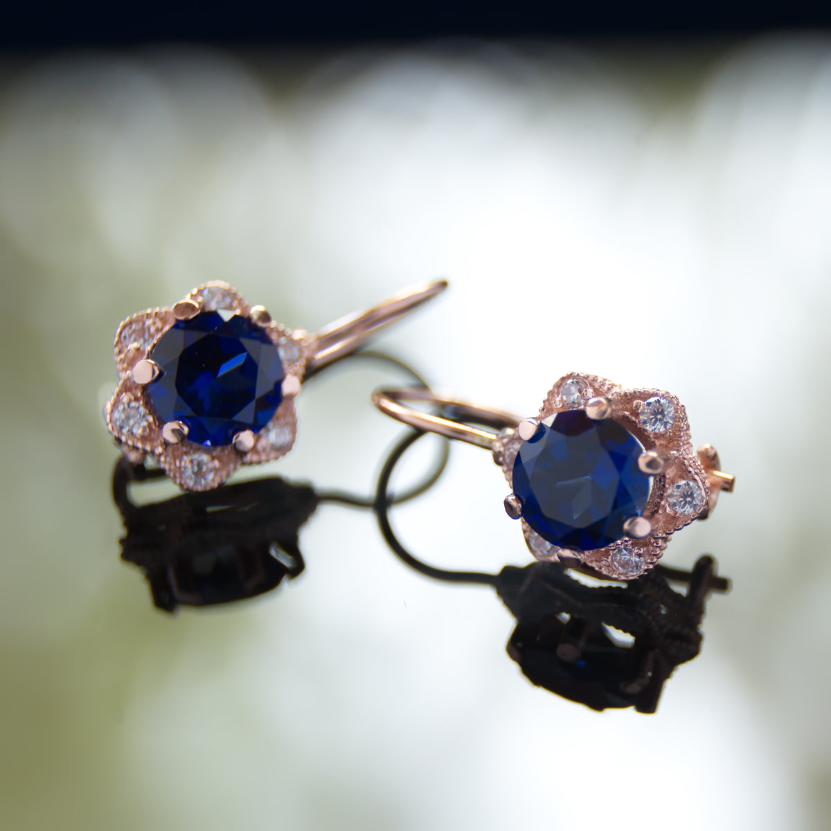 EG2228-1 Rose Gold Flower Earrings with Sapphire