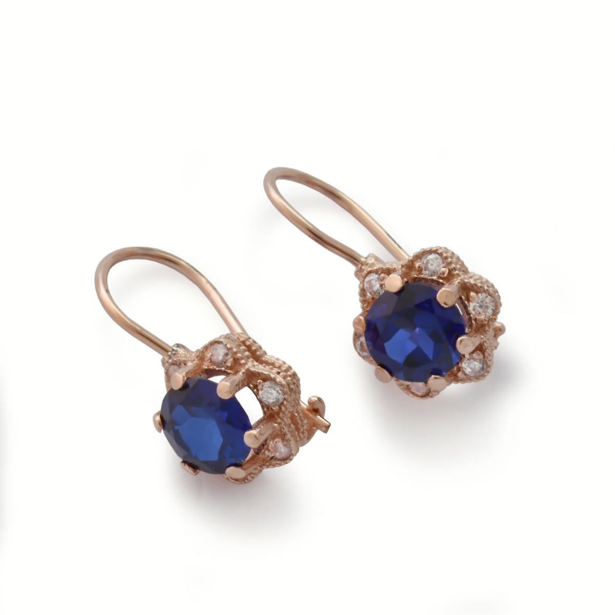 EG2228-1 Rose Gold Flower Earrings with Sapphire