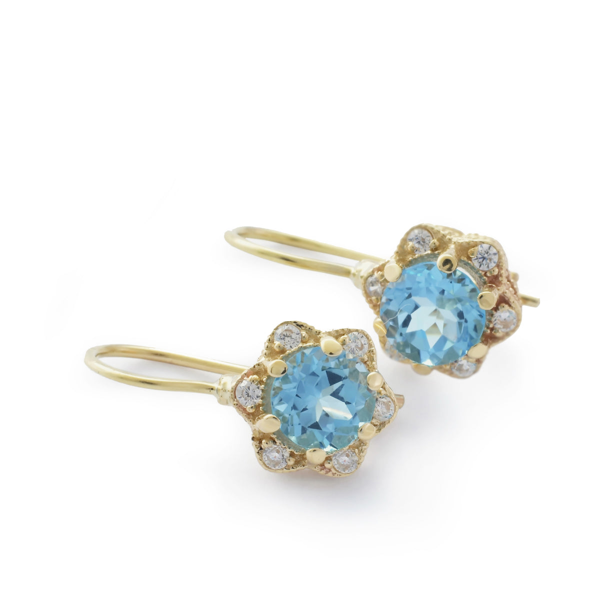 EG2228 Gold Flower Earrings with Blue Topaz