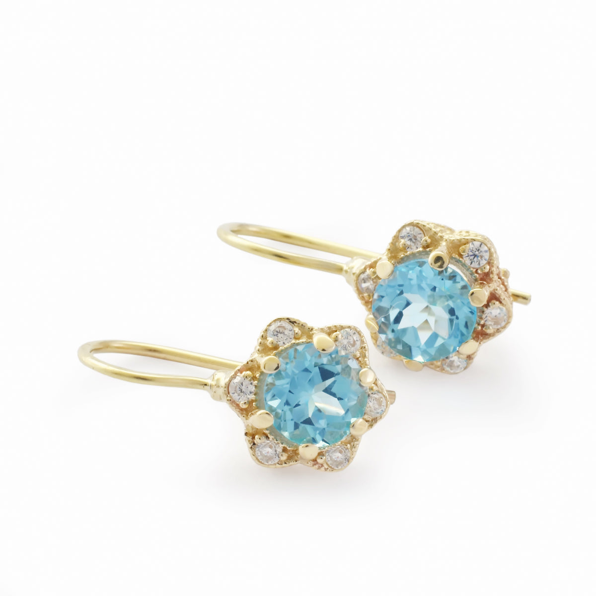 EG2228 Gold Flower Earrings with Blue Topaz