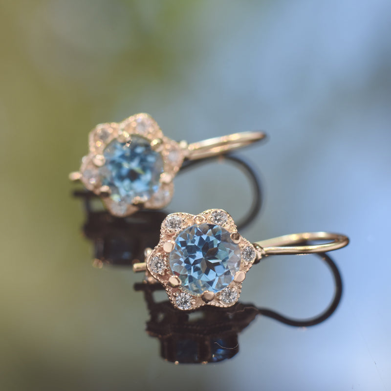 EG2228 Gold Flower Earrings with Blue Topaz