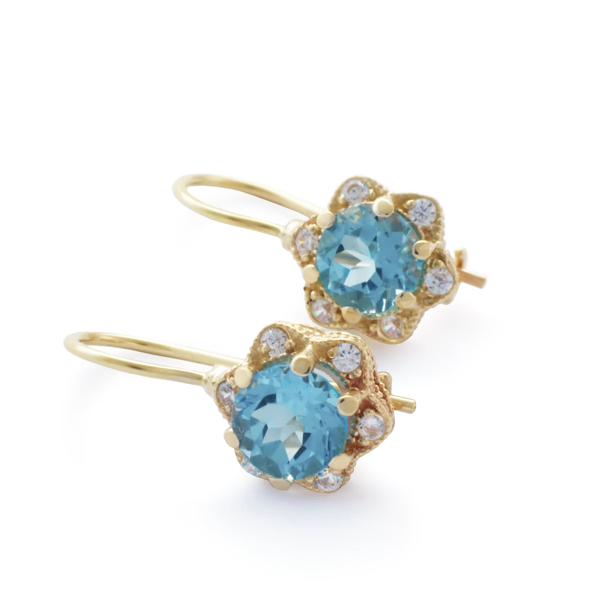 EG2228 Gold Flower Earrings with Blue Topaz