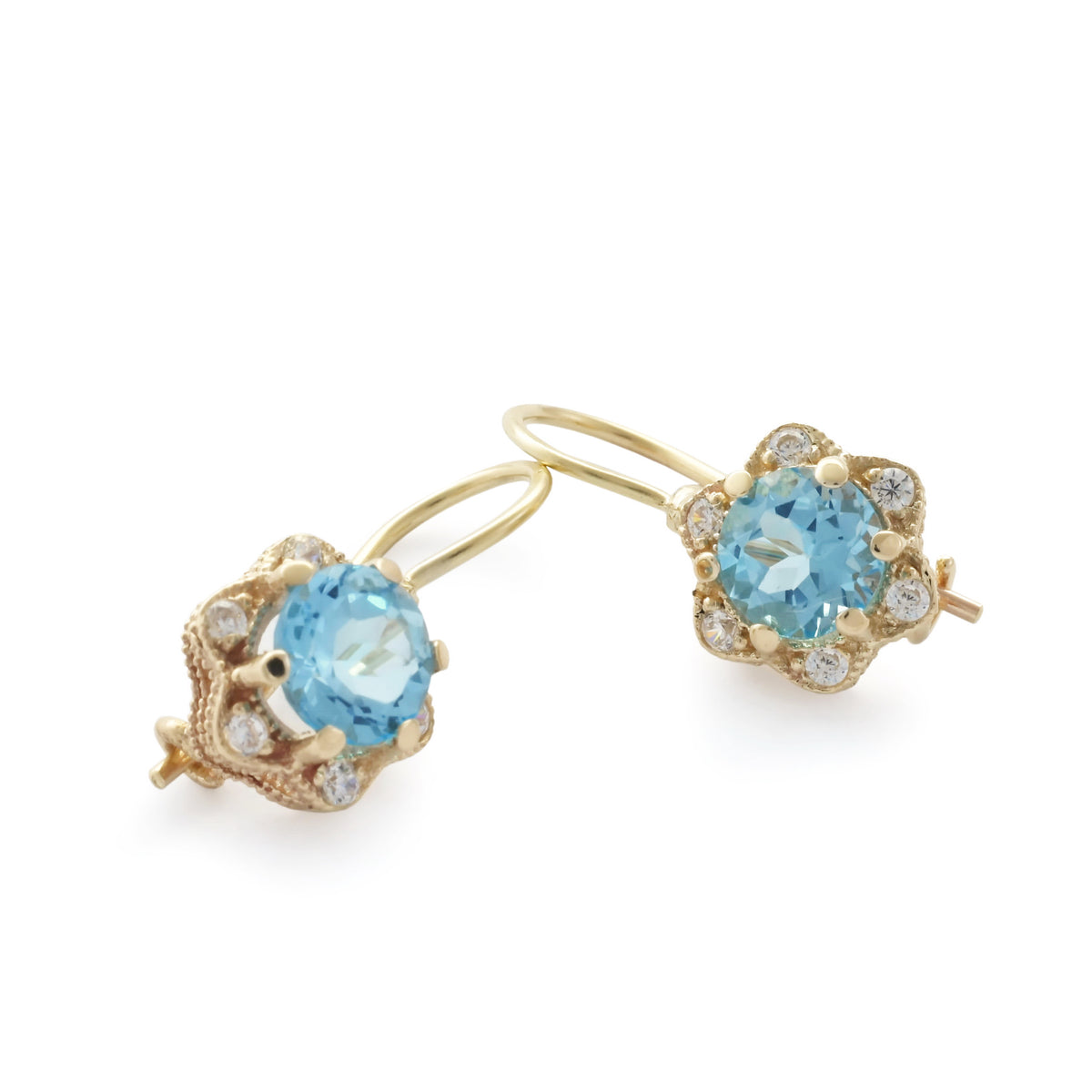 EG2228 Gold Flower Earrings with Blue Topaz