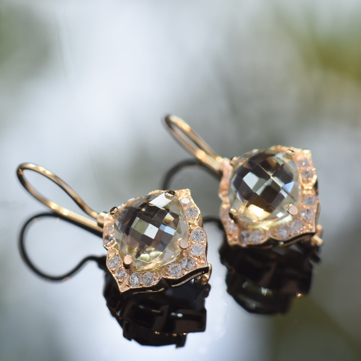 EG2229 Green Amethyst and Clear Zircons glamorous earrings