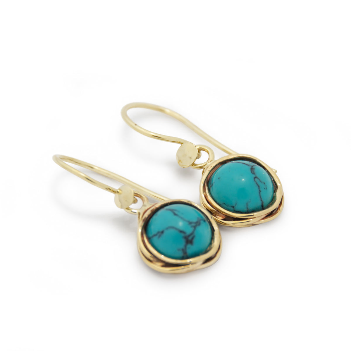 EG2232 Gold Wrap dangle earrings with Round Turquoise