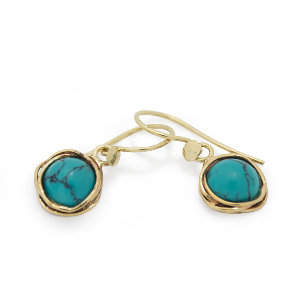 EG2232 Gold Wrap dangle earrings with Round Turquoise