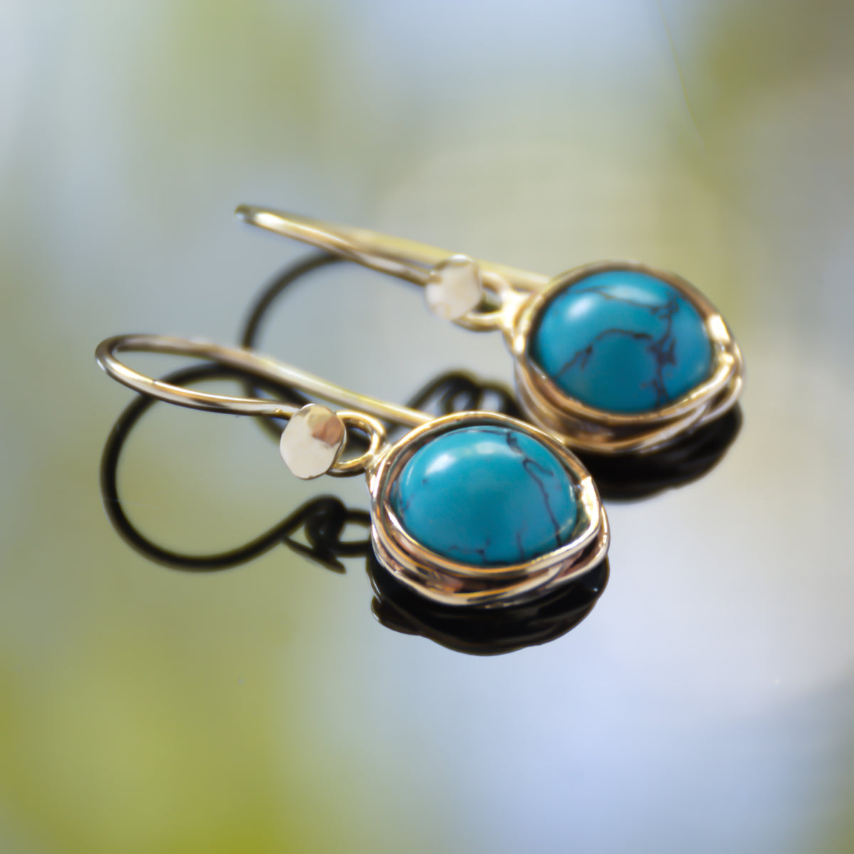 EG2232 Gold Wrap dangle earrings with Round Turquoise