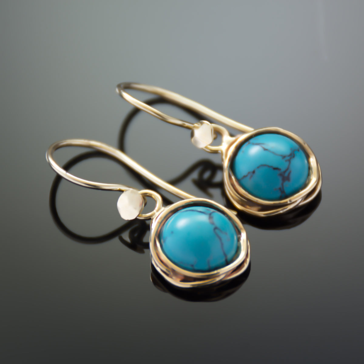 EG2232 Gold Wrap dangle earrings with Round Turquoise