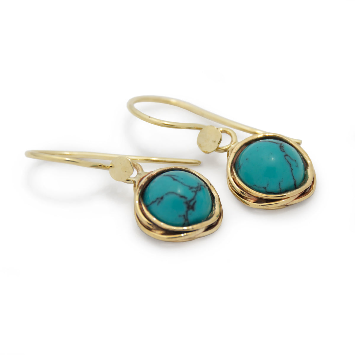 EG2232 Gold Wrap dangle earrings with Round Turquoise