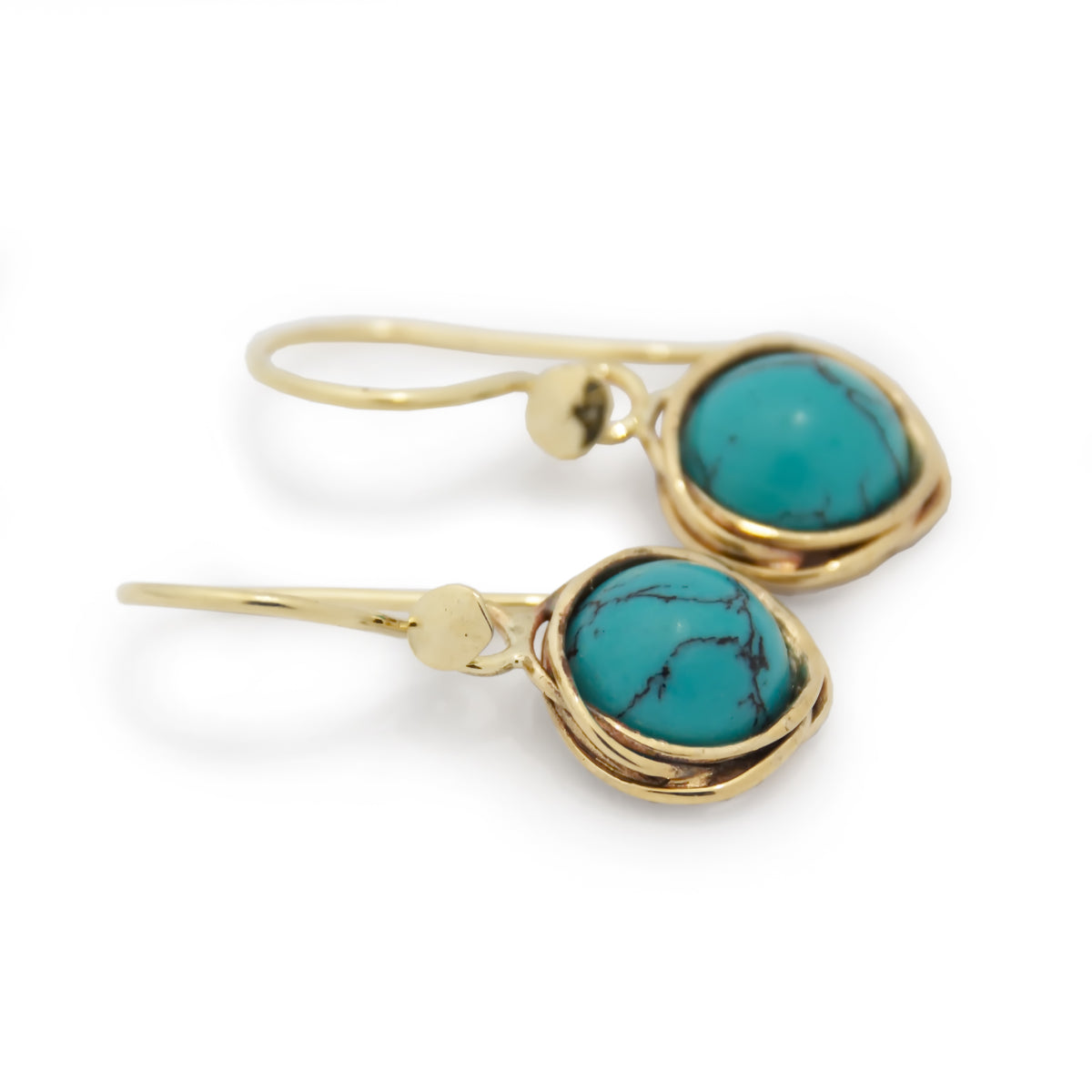 EG2232 Gold Wrap dangle earrings with Round Turquoise