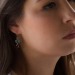 EG2233 Gold drop earrings with Blue Topaz and Garnet