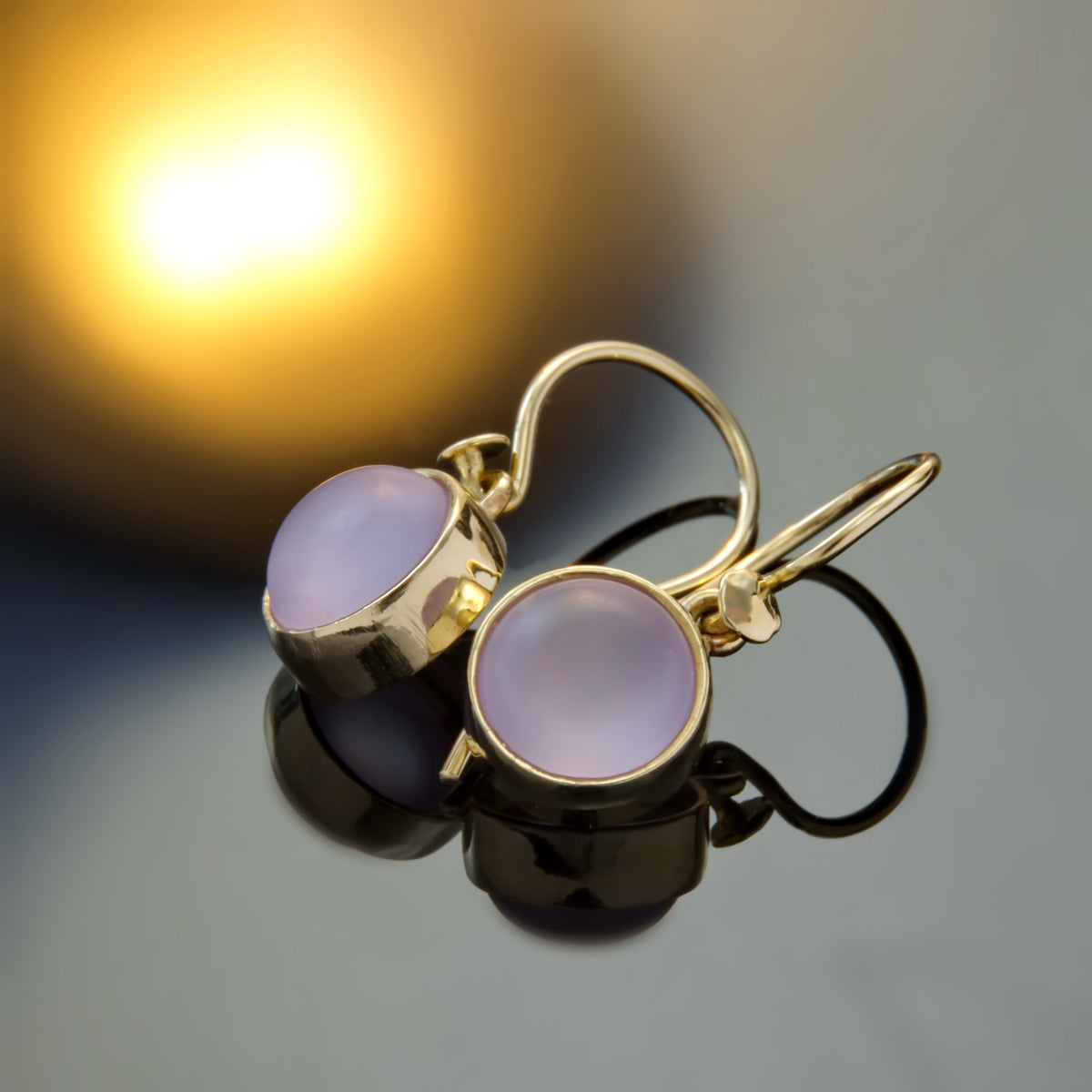 EG2234-1 Round Gold Drop earrings with Purple Quartz