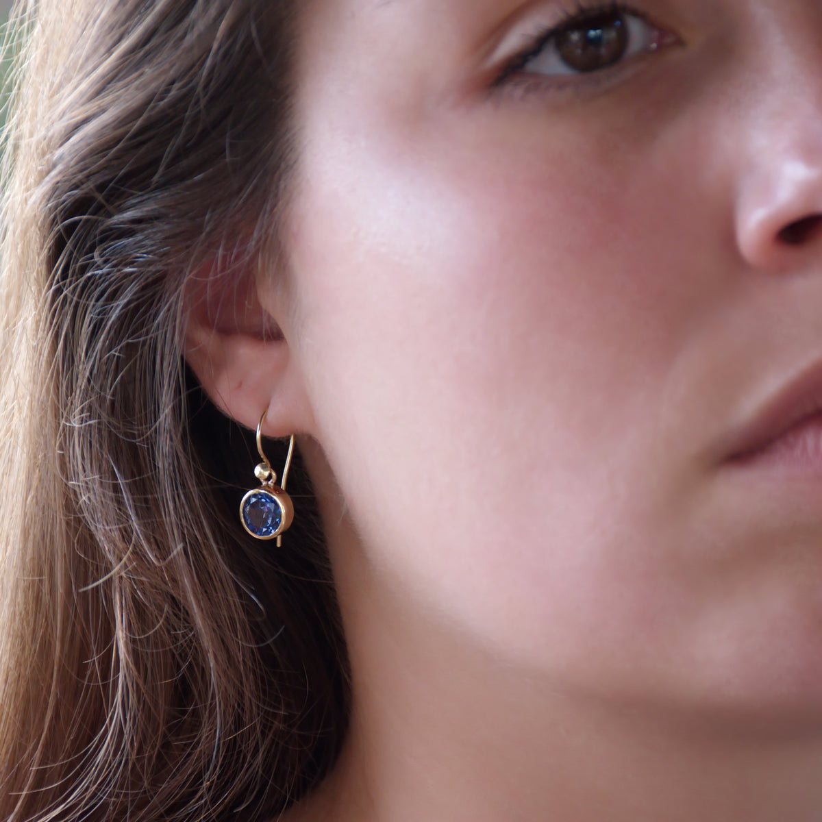 EG2234-2 Gold Dangle Earrings with Blue Quartz