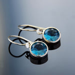 EG2234 Round Blue Topaz Dangle Earrings