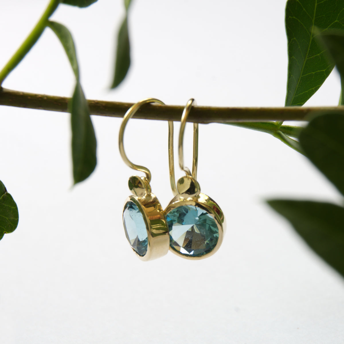 EG2234 Round Blue Topaz Dangle Earrings