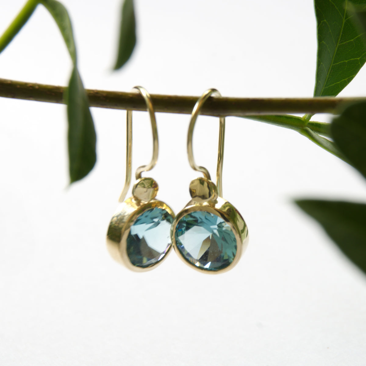 EG2234 Round Blue Topaz Dangle Earrings