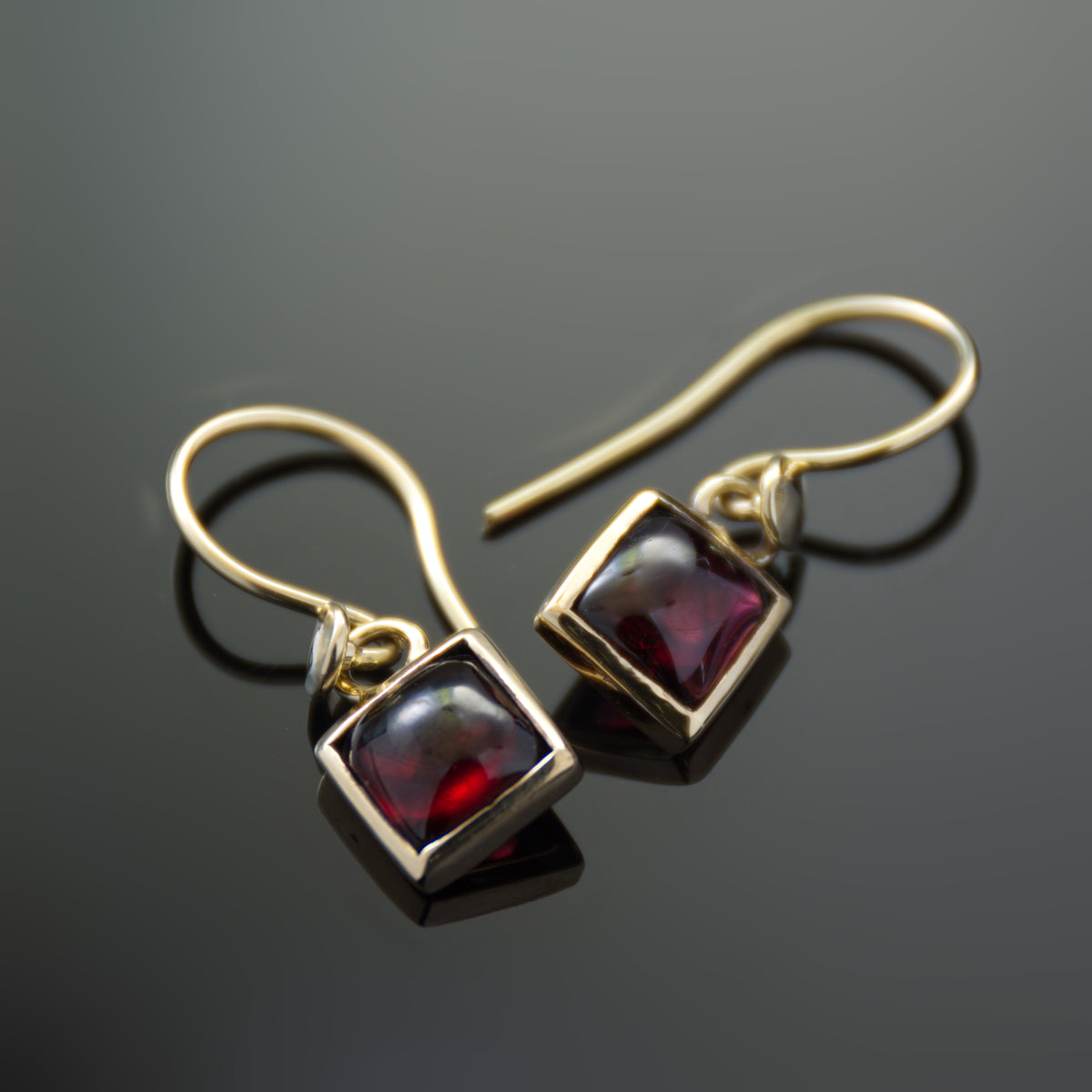 EG2235 Square Gold earrings with Red Garnet