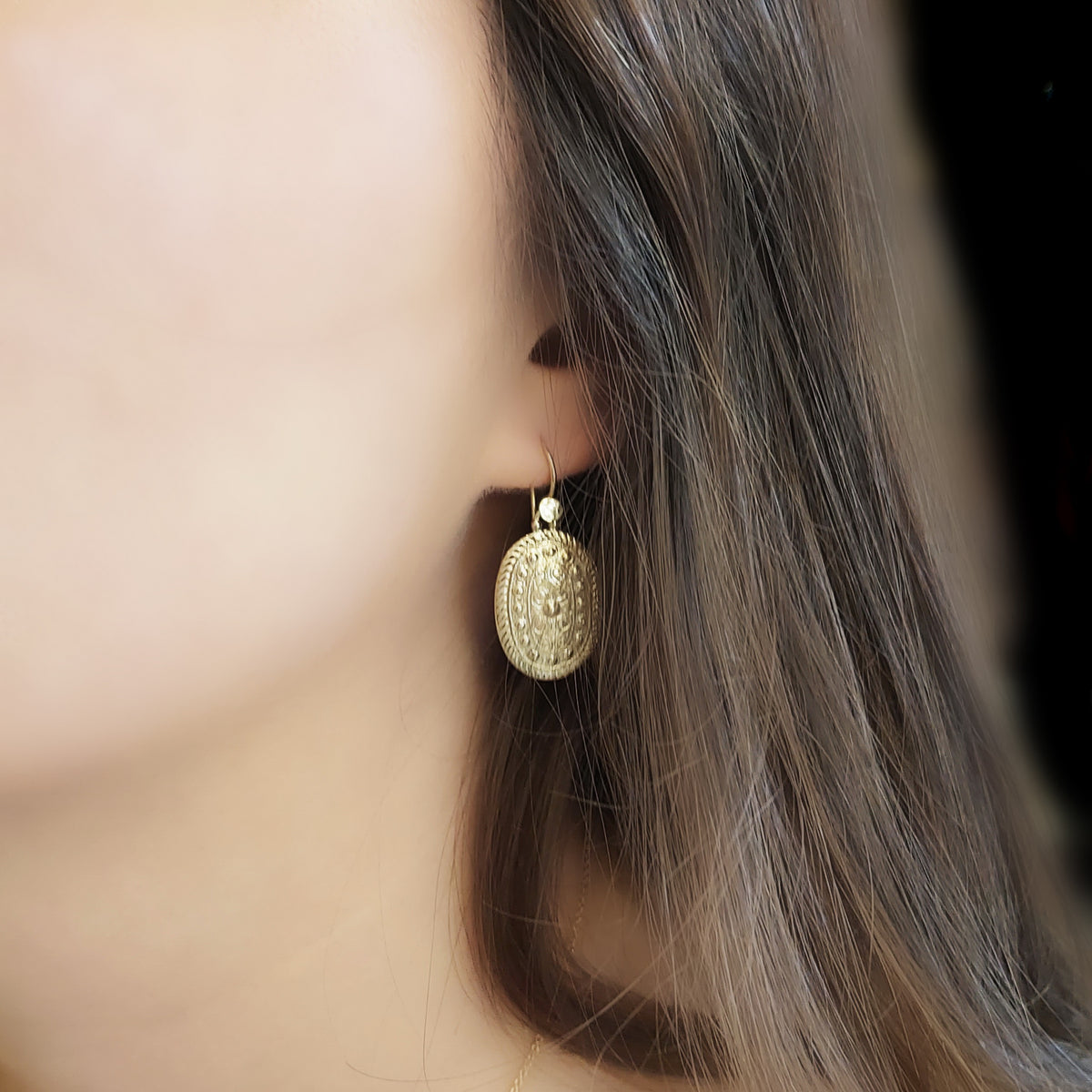 EG2236 Ethnic Oval Gold Earrings