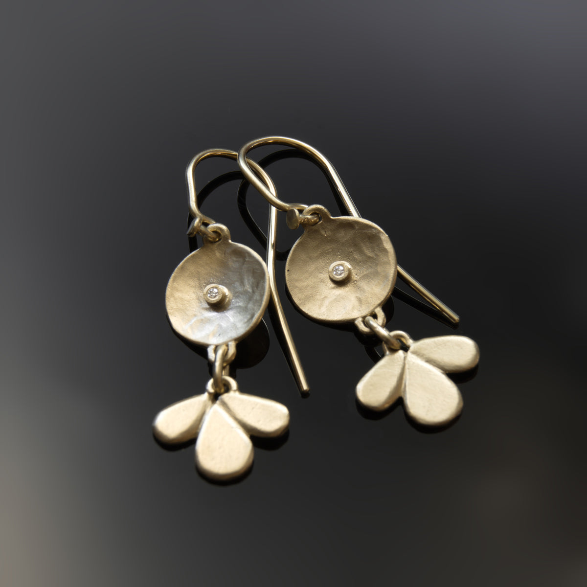 EG2238 Matte Gold Chandelier Earrings with Diamonds