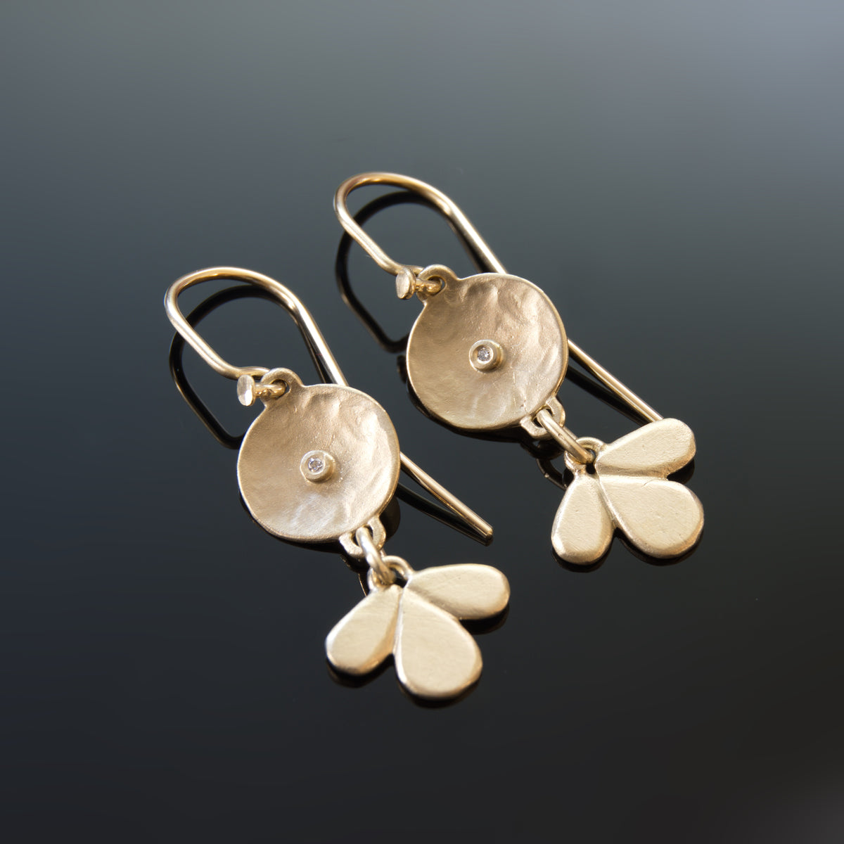 EG2238 Matte Gold Chandelier Earrings with Diamonds