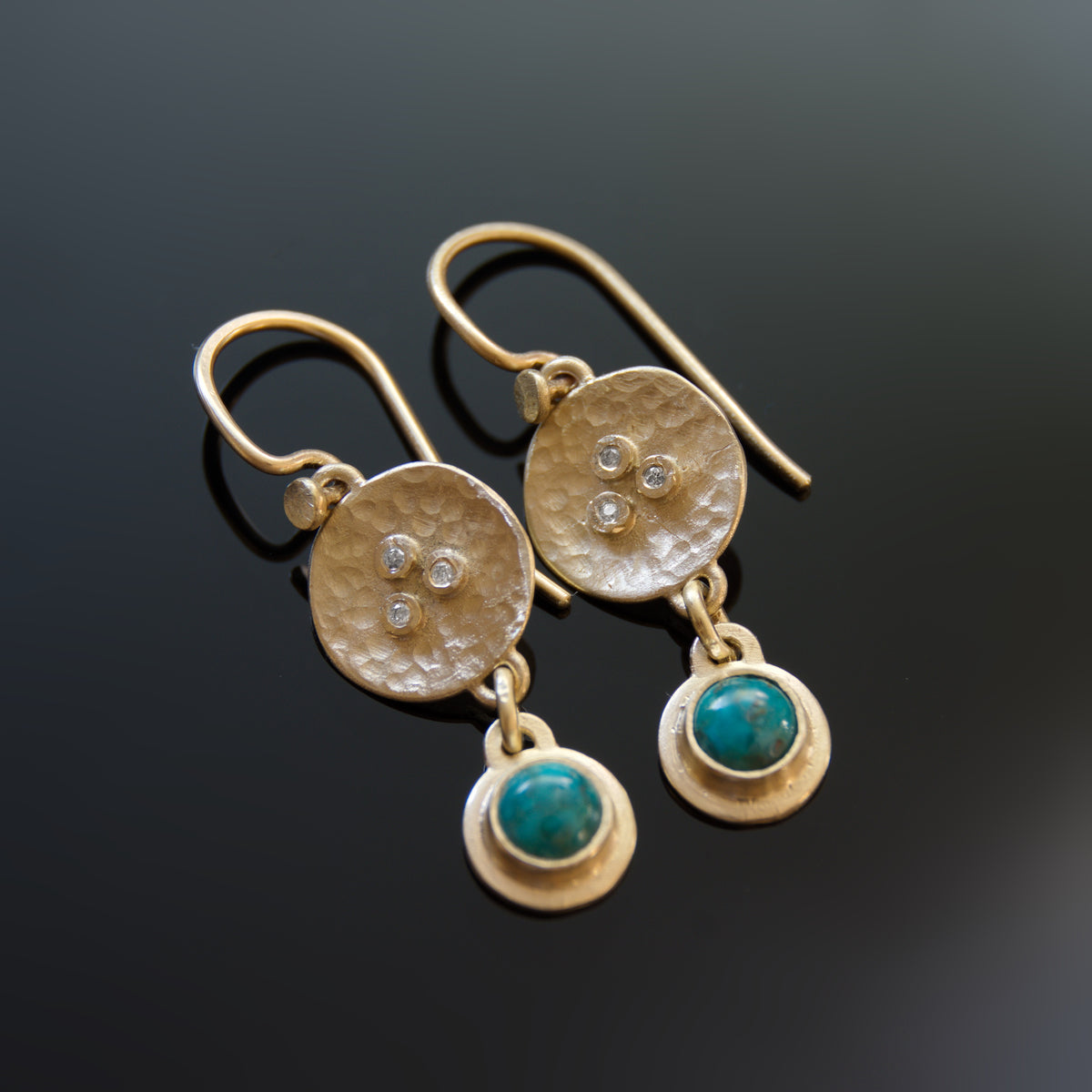 EG2239 Gold Circles Earrings with Turquoise and Diamonds