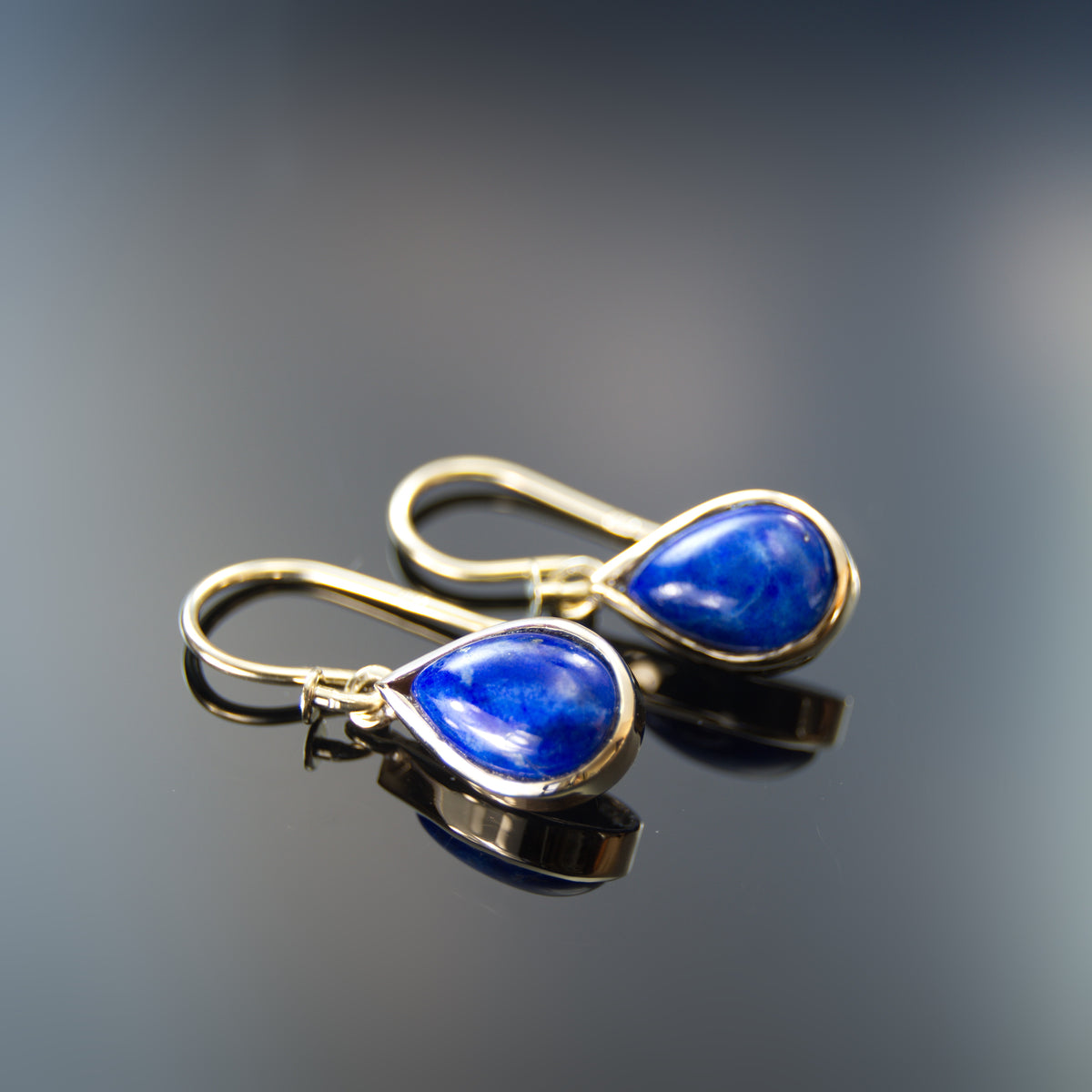 EG2240 Dangle Gold Earrings with Teardrop Lapis Lazuli