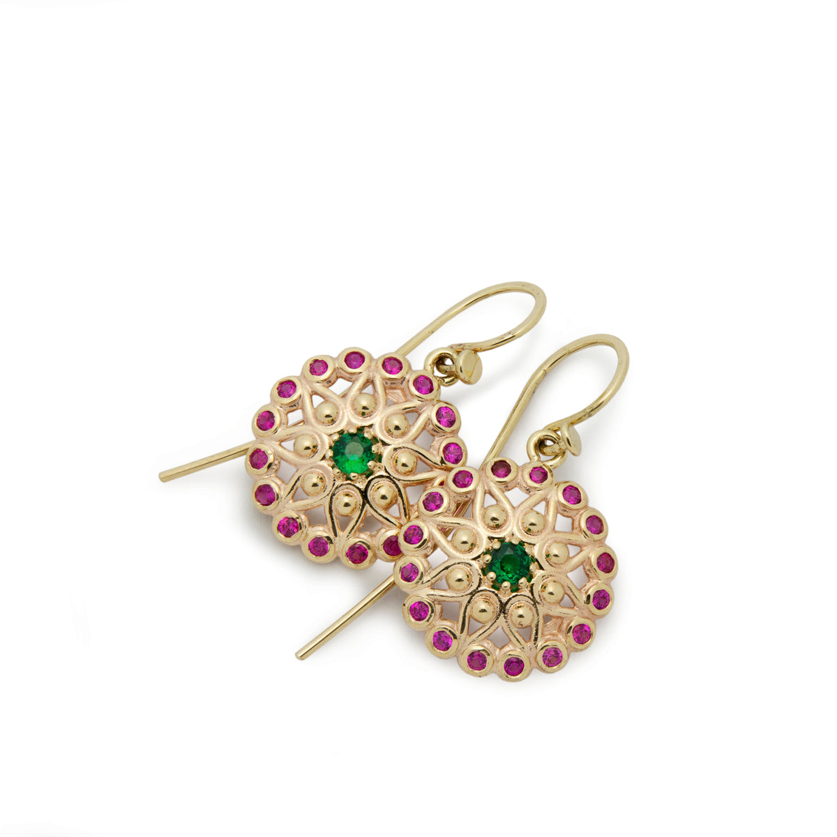 EG2243 Gold Flower Earrings with Emerald and Ruby