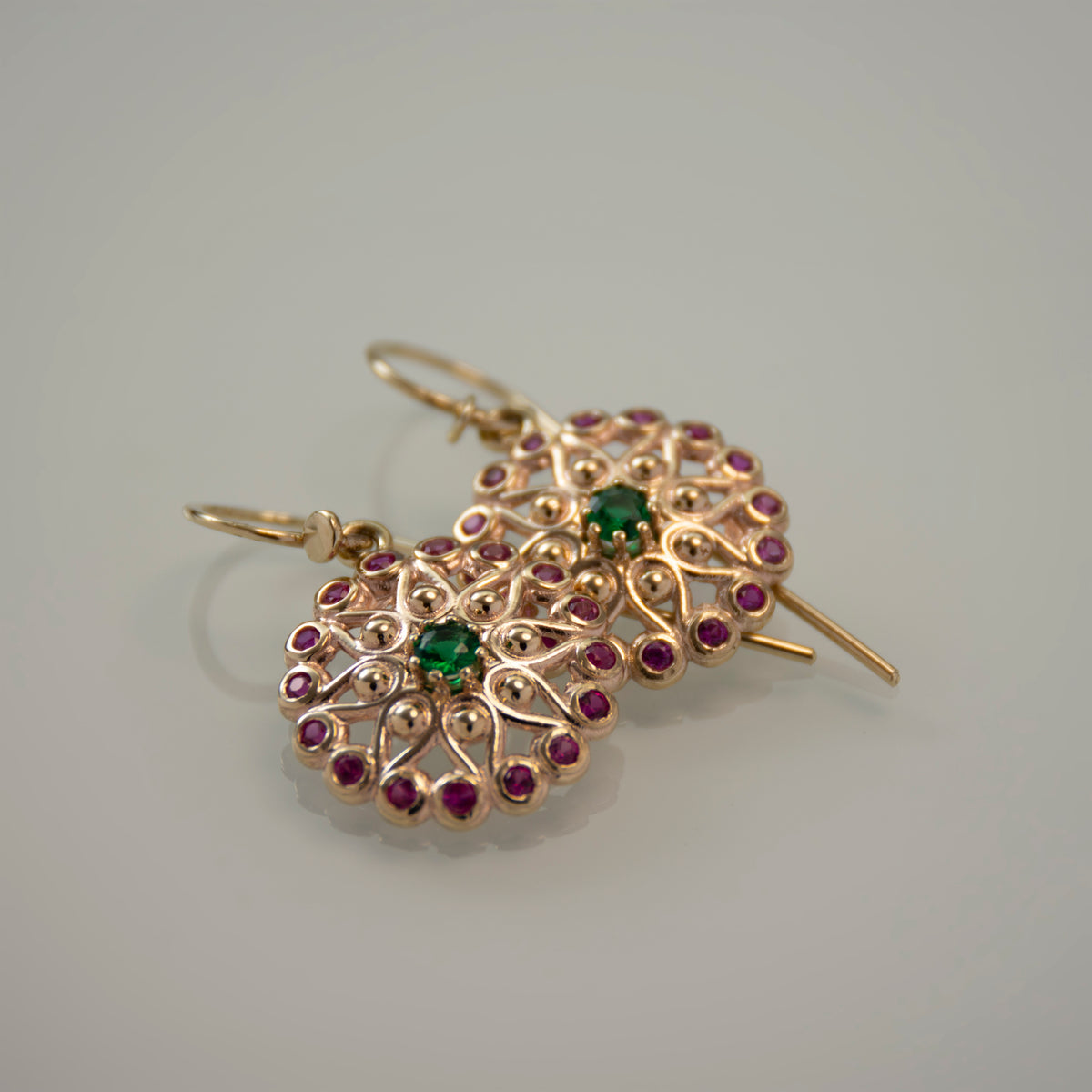 EG2243 Gold Flower Earrings with Emerald and Ruby