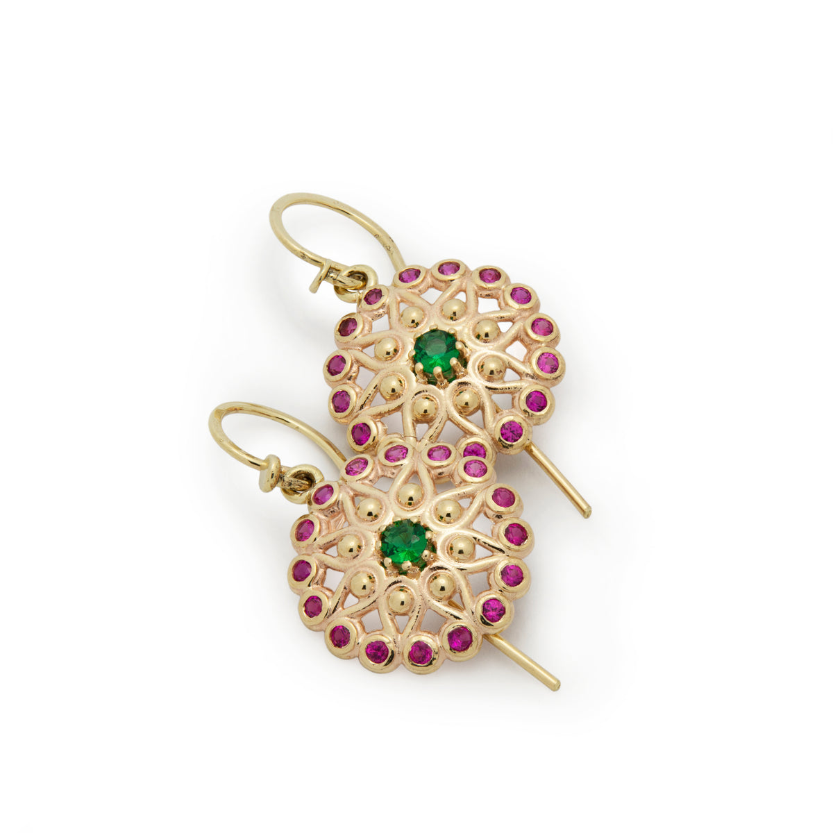 EG2243 Gold Flower Earrings with Emerald and Ruby