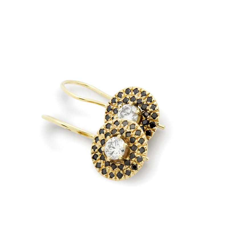 EG2245 Gold Drop Earrings with Center Diamond and Surrounding Black Diamonds