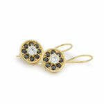 EG2247 Gold Drop Earrings with flower shaped Black and Clear Diamonds
