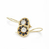 EG2247 Gold Drop Earrings with flower shaped Black and Clear Diamonds