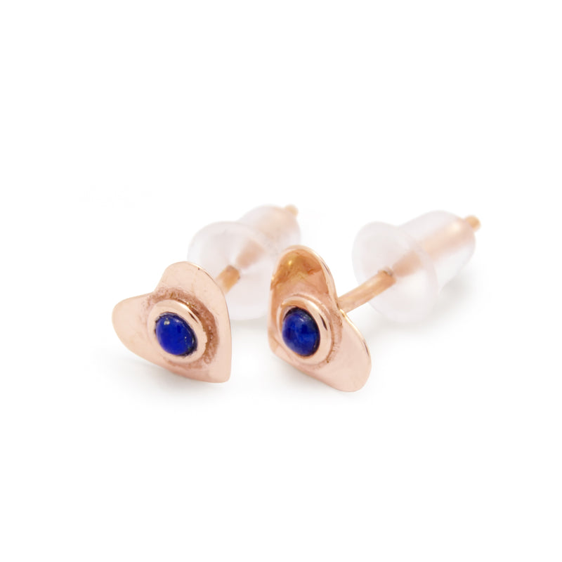 EG7763 Gold Heart Stud Earrings with Lapis Lazuli