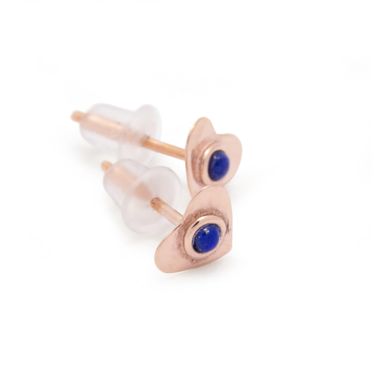 EG7763 Gold Heart Stud Earrings with Lapis Lazuli