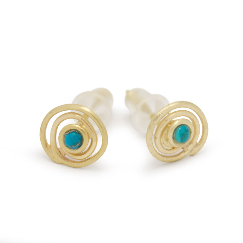 EG7769 Gold Spiral stud earrings with Turquoise