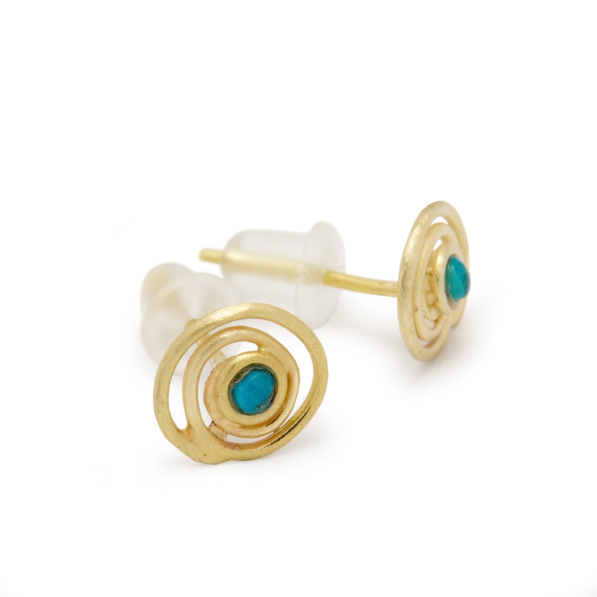 EG7769 Gold Spiral stud earrings with Turquoise