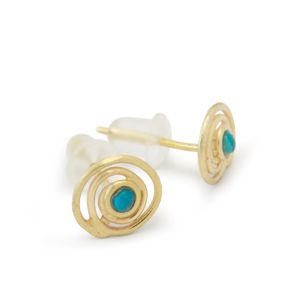 EG7769 Gold Spiral stud earrings with Turquoise