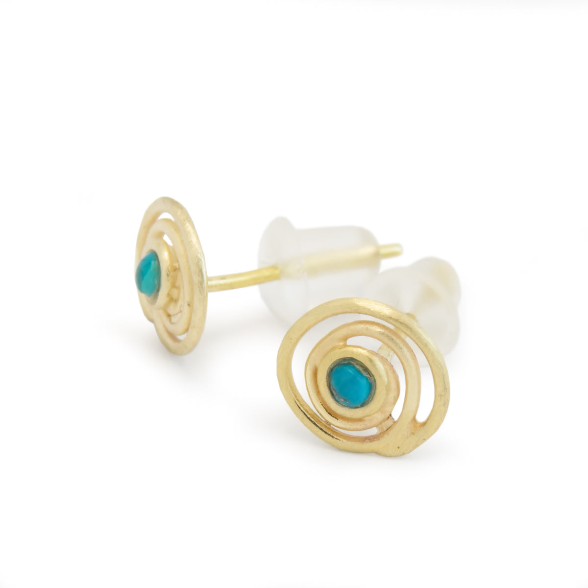 EG7769 Gold Spiral stud earrings with Turquoise