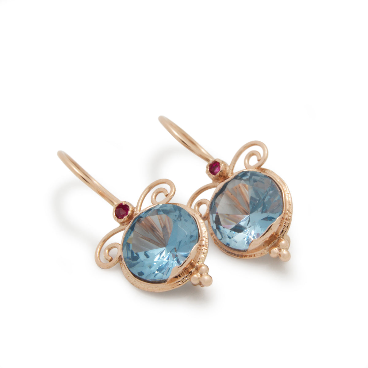 EG7807-4 Gold Drop Earrings with Blue Quarts and Ruby