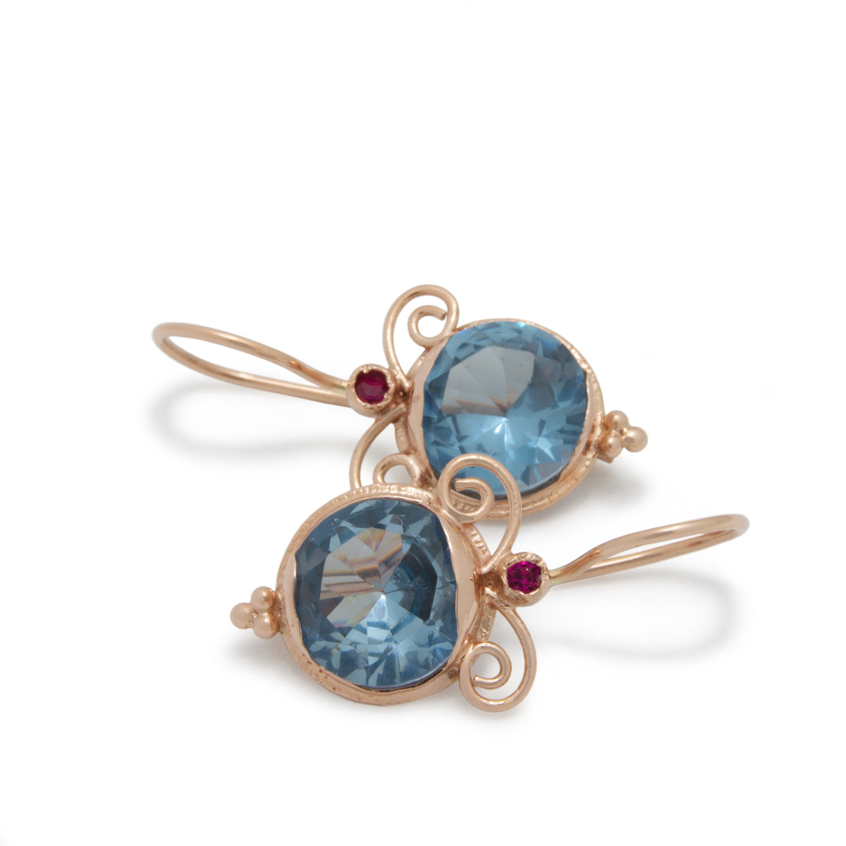 EG7807-4 Gold Drop Earrings with Blue Quarts and Ruby