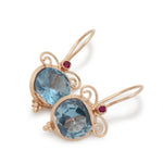 EG7807-4 Gold Drop Earrings with Blue Quarts and Ruby