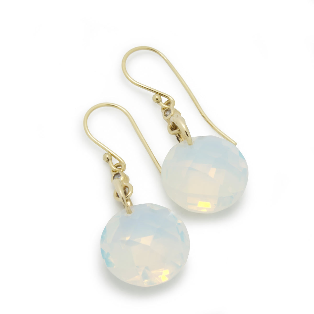 EG7894-2 Gold Dangle Earrings with Faceted Opalite and Tiny Zircons